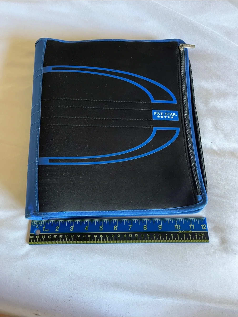 Five Star 2 Inch Zipper Binder Blue Black 3 Ring Zippered Pocket Case Used